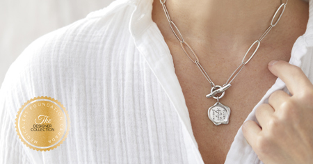 [I2317-18] Designer Collection - Corrine Anestopoulos - Arden Collar Rhodium Plate with Sterling Silver Medallion