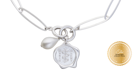 [I2315-35] Designer Collection - Corrine Anestopoulos - Arden Lariat Rhodium Plate with Sterling Silver Medallion