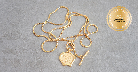 [I2326-18] Designer Collection - Corrine Anestopoulos - BIKO Long Boxchain Pendant: Gold Plate with Gold Vermeil Medallion