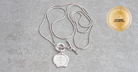 [I2327-18] Designer Collection - Corrine Anestopoulos - BIKO Long Boxchain Pendant: Rhodium Plate with Sterling Silver Medallion