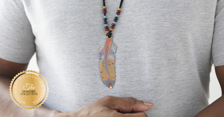 [I2320-33] Designer Collection - Wesley Havill Indigenous Art - Miskwaabik Miigwan Necklace Black Lace